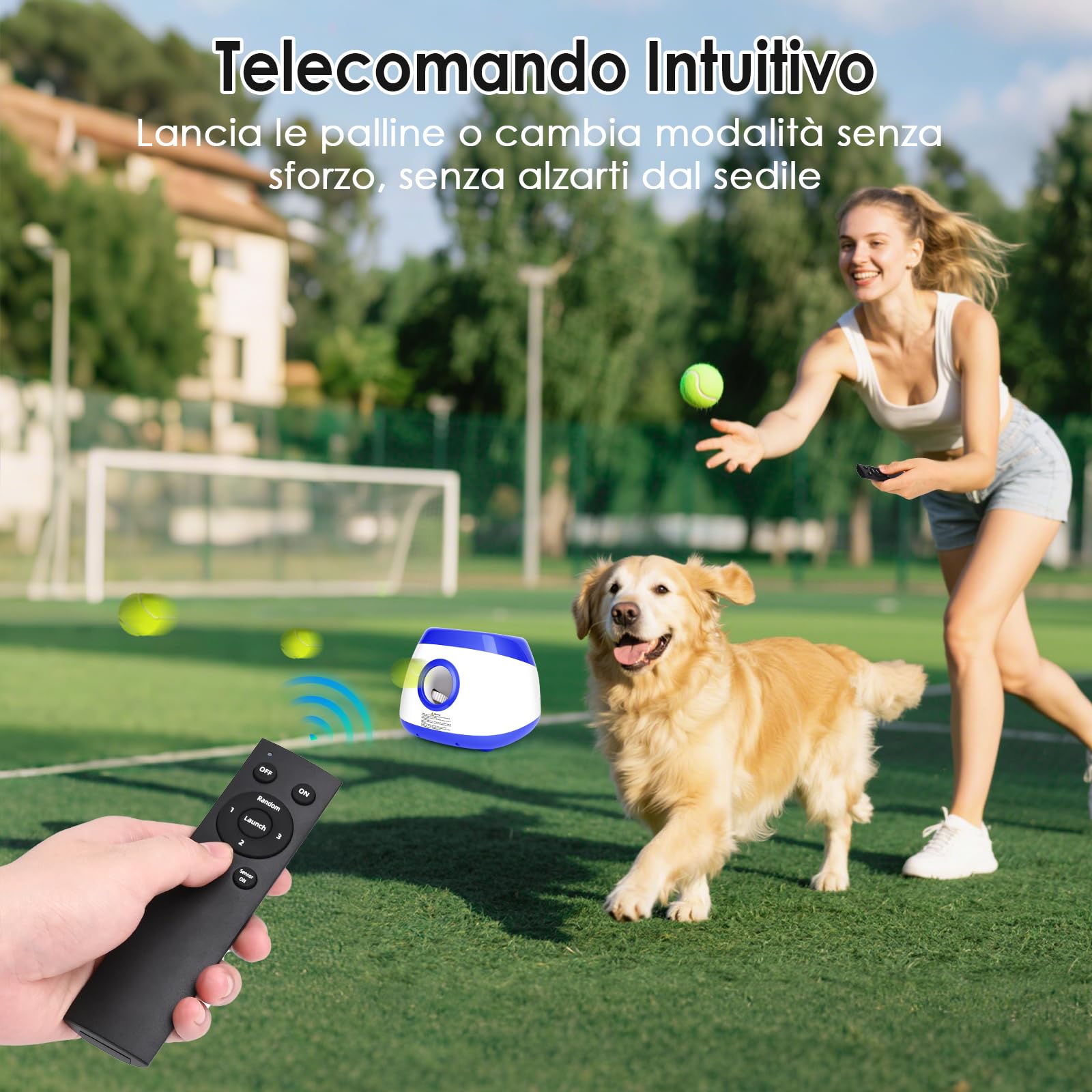 Lancia Palline per Cani Automatica Interattiva Spara Palline per Cani di Taglia Grande e Media, Palline da Tennis Incluse