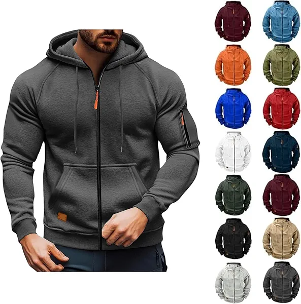 Tactical Hoodies For Men Fall 2025 Dashing Hooded Sweatshirt Casual Workout Athletic Outfits with Pockets Plus Size