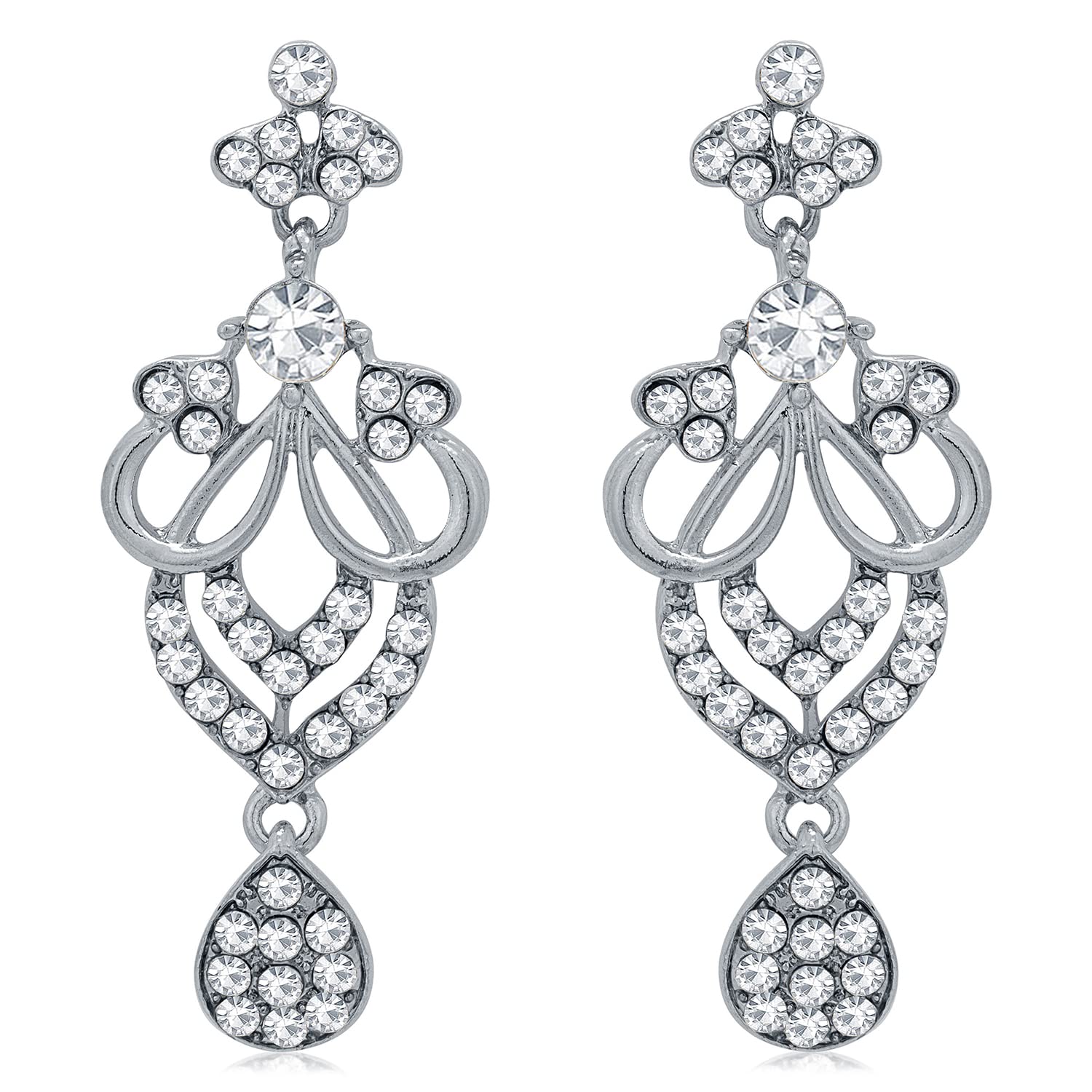 Intricate Heart Rhodium Collar Necklace Set