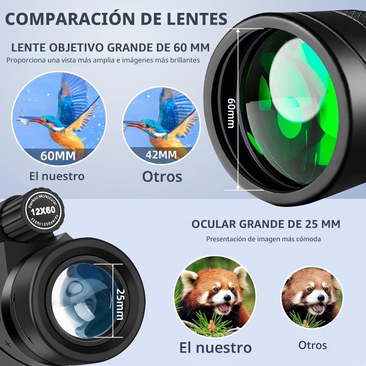 Telescopio monocular de 12 x 60 pulgadas de alta potencia con trípode adaptador de teléfono inteligente y bolsa portátil, monoculares de visión más grandes para adultos con prisma BAK4 y lente FMC,