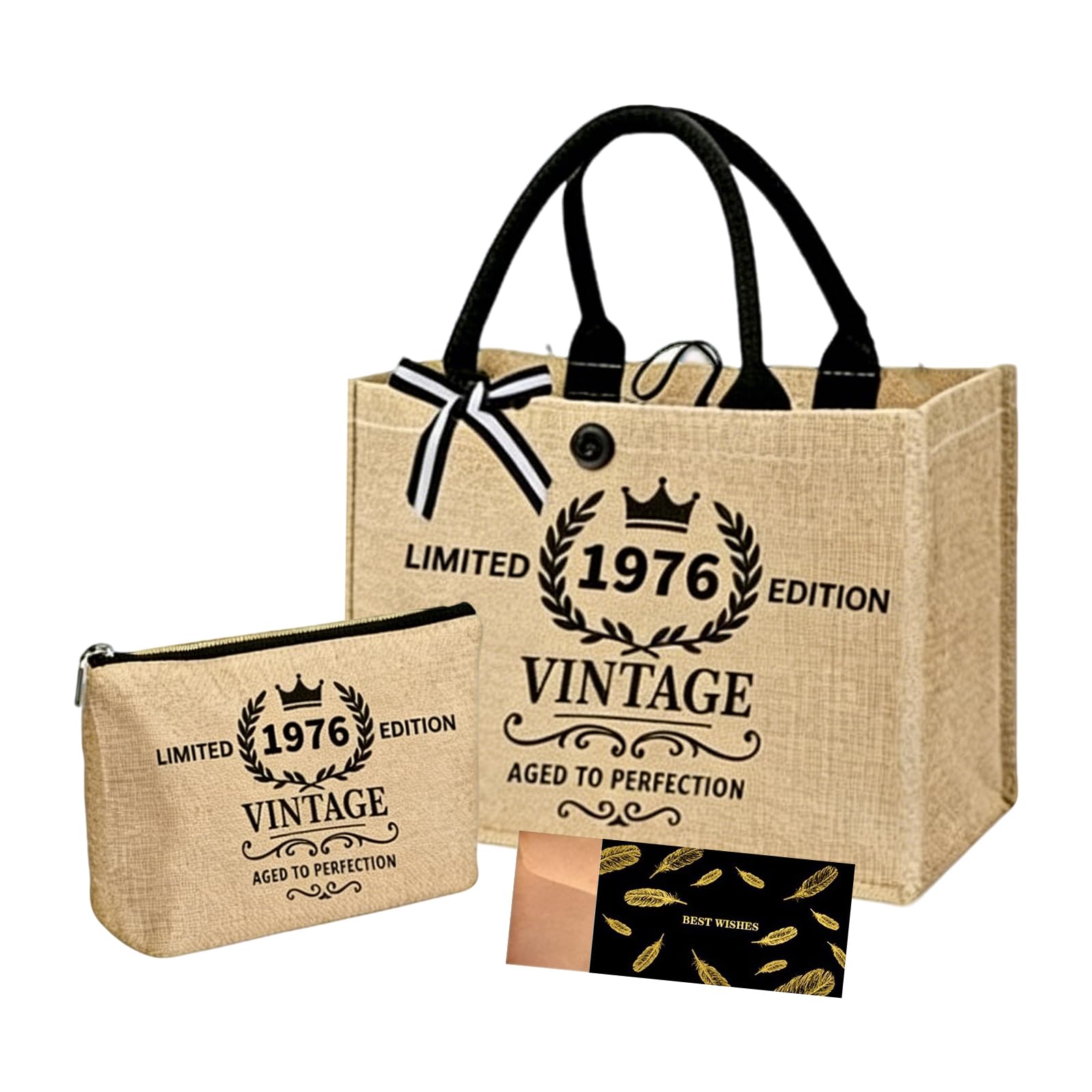 RUHSNJK 50th Birthday Gifts for Women Set, Limited 1976 Edition Vintage Handbags for Women, Makeup Jute Bags, With Envelopes and Cards, Unique 50 Years old Gifts for Mum Friends Wife Sister Her