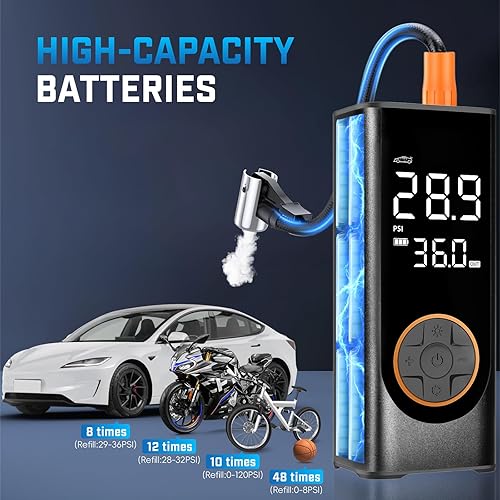 Miniatura 4 de Inflador de neumáticos, compresor de aire portátil, bomba de aire inalámbrica de 150 PSI para neumáticos de automóvil, bomba de neumáticos de 12 V