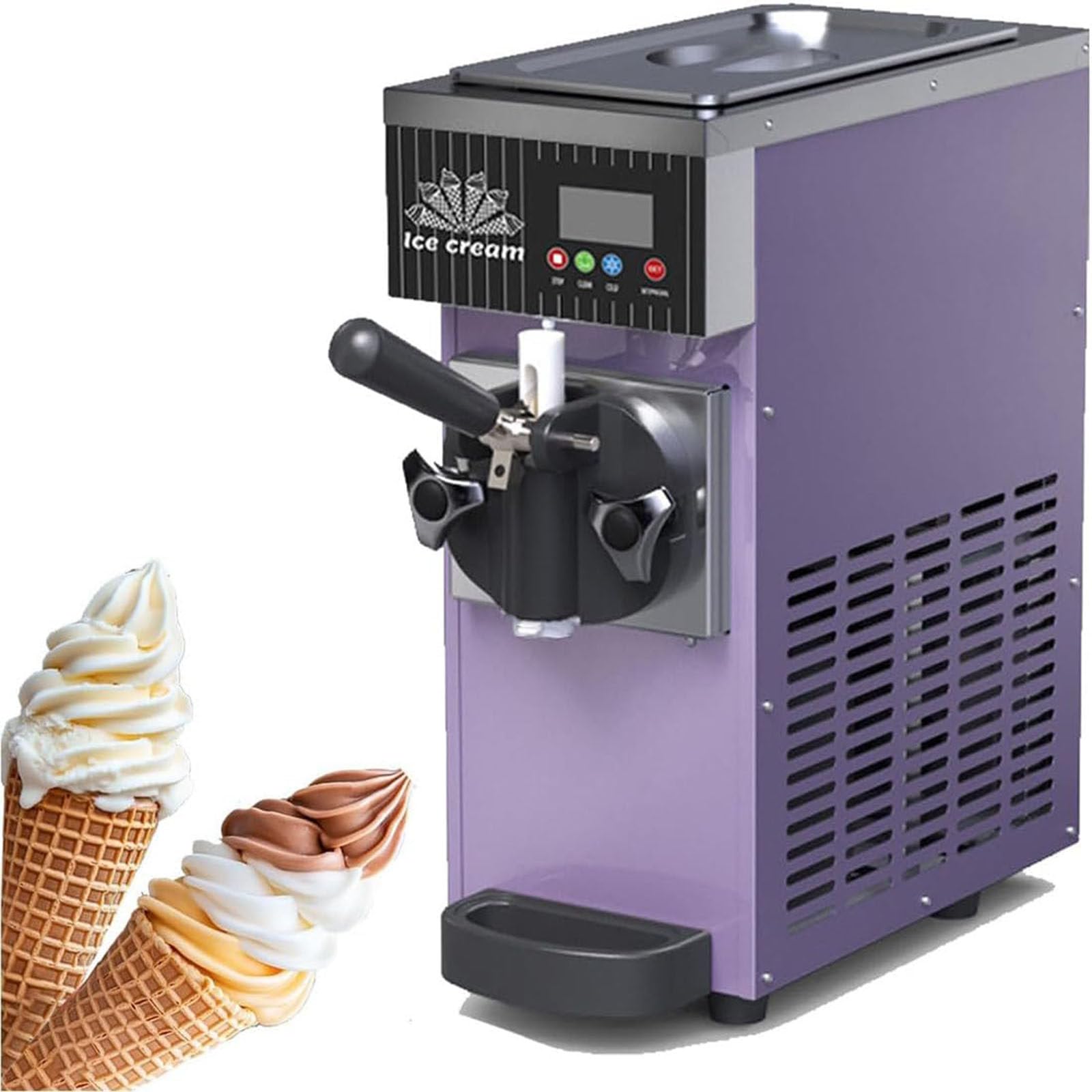 Máquina de Helados Profesional, Heladera Soft Serve con Compresor Autorefrigerante,450W 4-5 L/H,Máquina para Hacer Helados Comercial,Sabor Único para Restaurante Purple