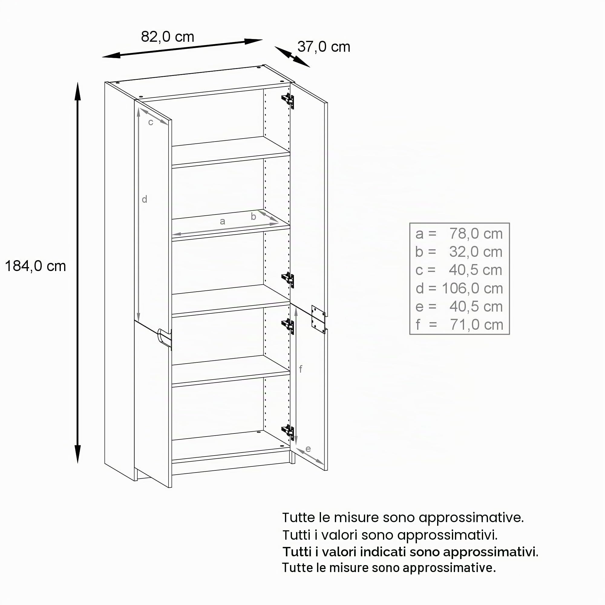 Vladon Logan V1, mobile per ufficio, schedario con 5 scomparti e 4 ante, nero opaco/nero lucido (82 x 185 x 37 cm)
