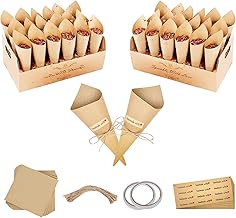 Magrimaxio Coni Portariso Matrimonio Carta Kraft, 60 Pezzi Porta Coni Riso Matrimonio, Coni Portaconfetti Confettata Matrimonio Personalizzati, per Feste Bomboniere Nozze Battesimo Comunione Laurea