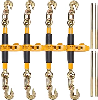 VEVOR 5/16-3/8 Ratchet Chain Binder 7100 lbs G80 Hook Detachable Anti-Skid Handle Heavy Duty Load Binder, Tie Down Hauling Chain Binders for Flatbed Truck Trailer, Black & Yellow…