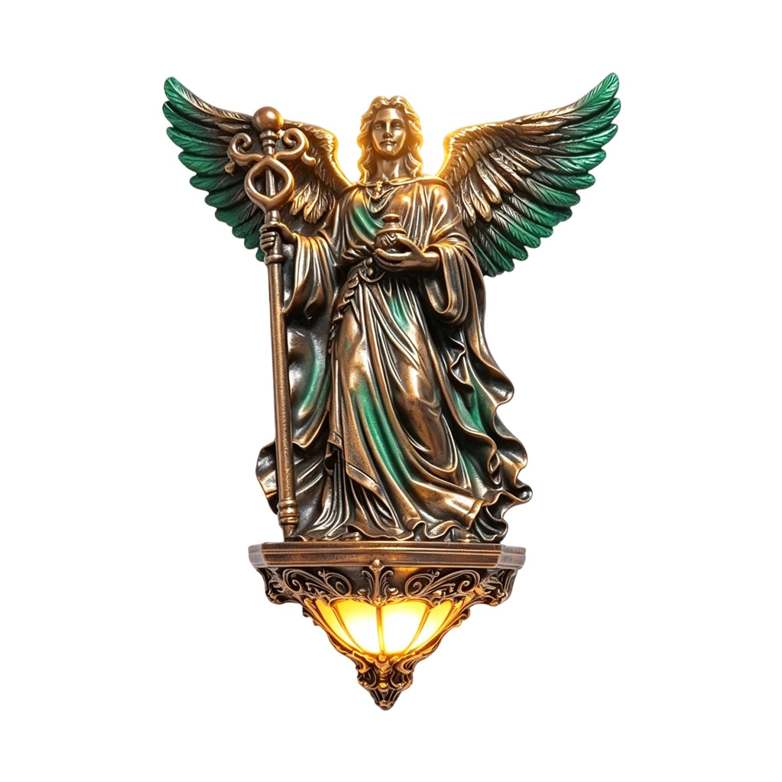 APGLSXY Hallway Wall Lamp Resin Decorative Sconce with Bronze Green Finish and Warm Backlight, Lower Glow for Entryway Bedroom Display Resin Wall Sconce Decorative Sculpture Lamp Mounted Accent Light