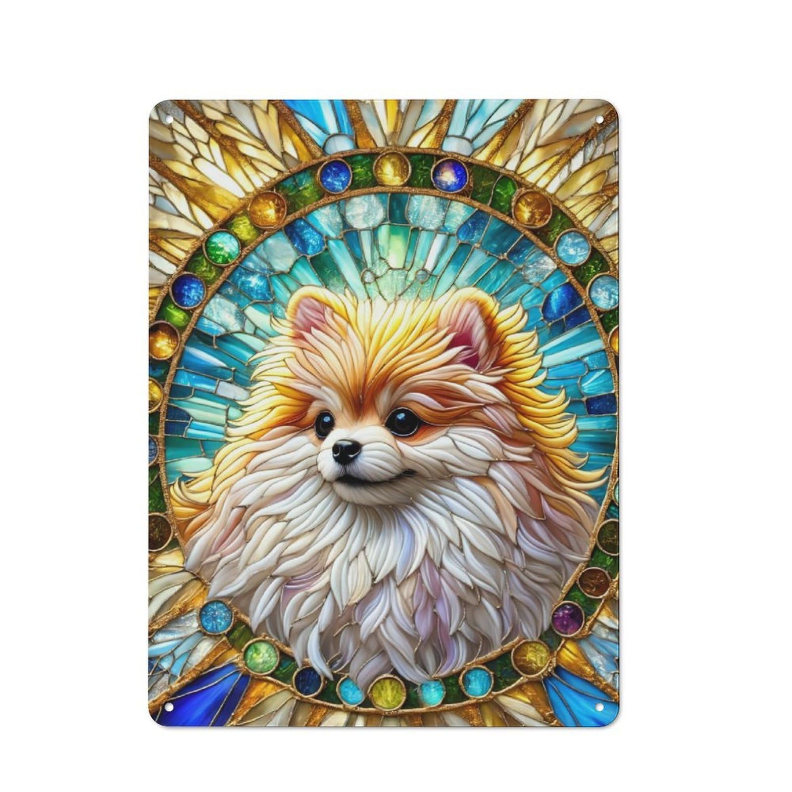 Junmoney Stained Glass Pomeranian Industrial-Style Tin Sign 40X30cm For Pub Or Café, Suited To Pub Decor Enthusiasts