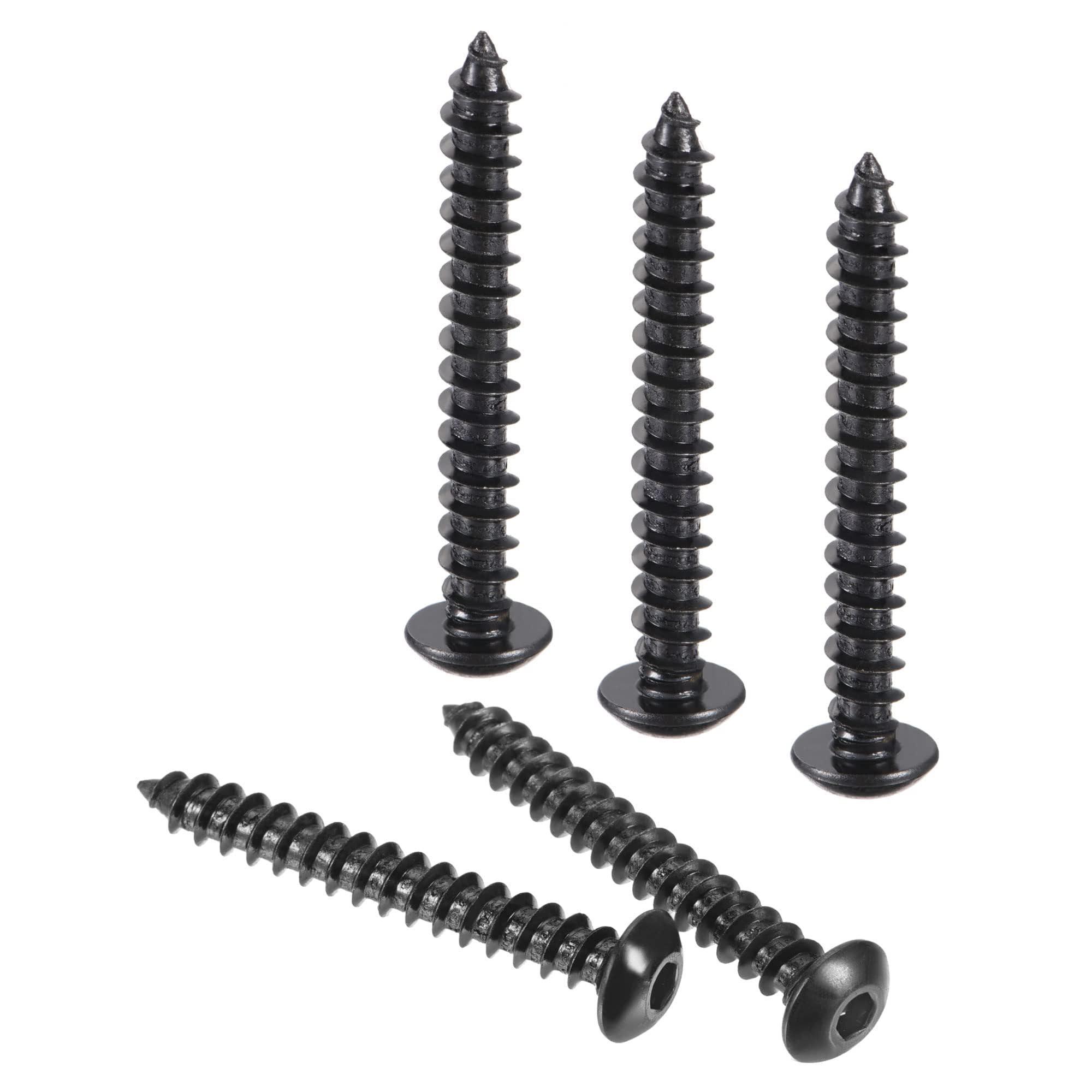 TA-VIGOR M5 Hex Socket Self Tapping Screws 40mm, Black Carbon Steel Pan Head Wood Screws for DIY, Furniture Assembly, Building Materials and Industrial Use