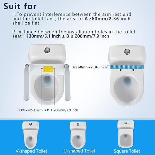 Miniatura 4 de Rieles de seguridad para inodoro resistentes de 480 libras, rieles de inodoro para ancianos de aleación de aluminio desmontables, marco de inodoro