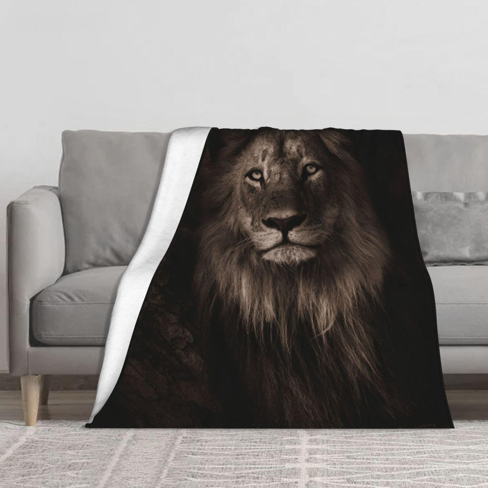 Couverture lion 3D en flanelle épaisse douce plaid de lit canapé 152x127 cm