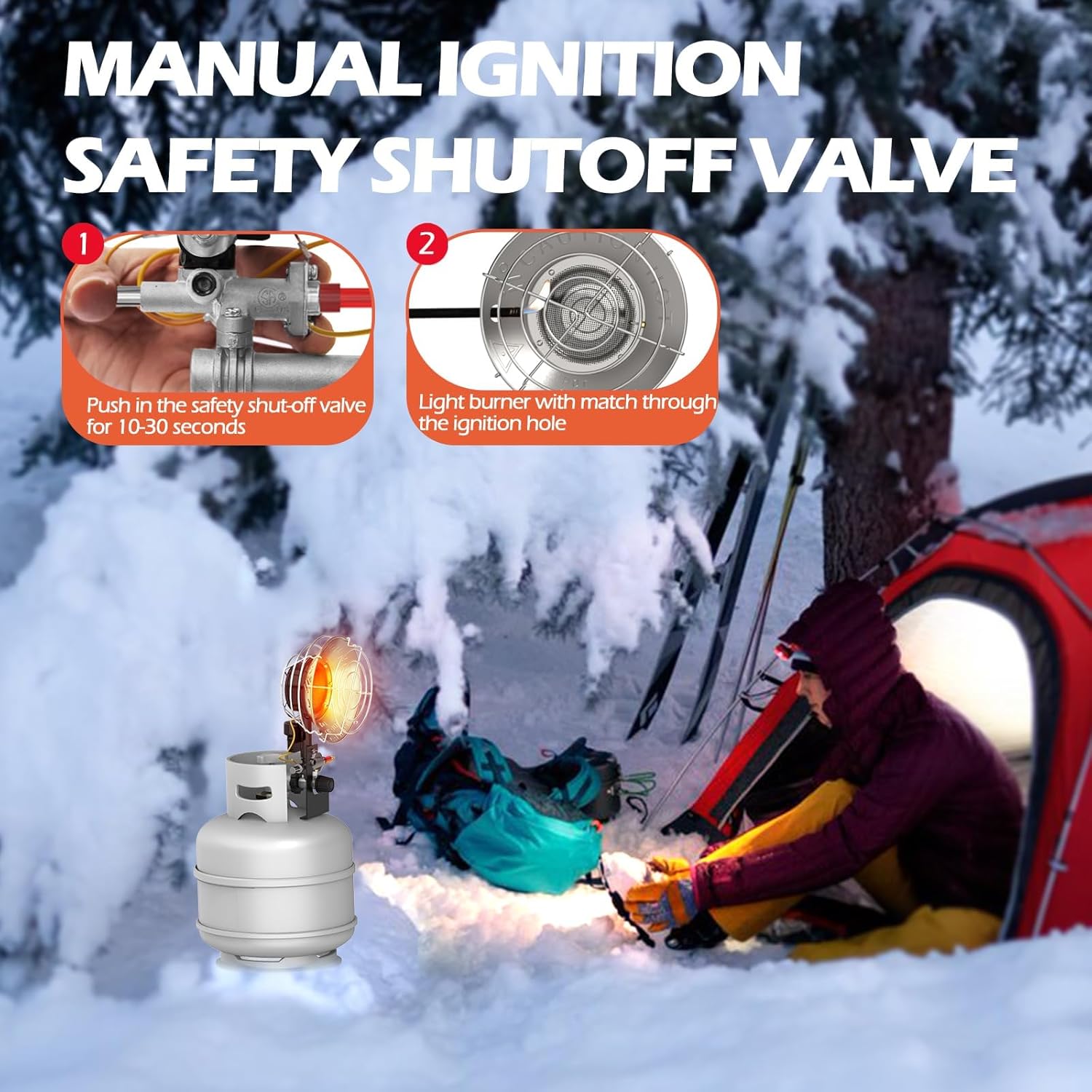 AgiiMan Outdoor Propane Heater - 15000 BTU Portable Tent Heaters, Camping Gas Heater and Stove, Patio Heaters with Shut-off Valve and Tip-over Switch for Outdoor Party, Ice Fishing, Hiking, Hunting