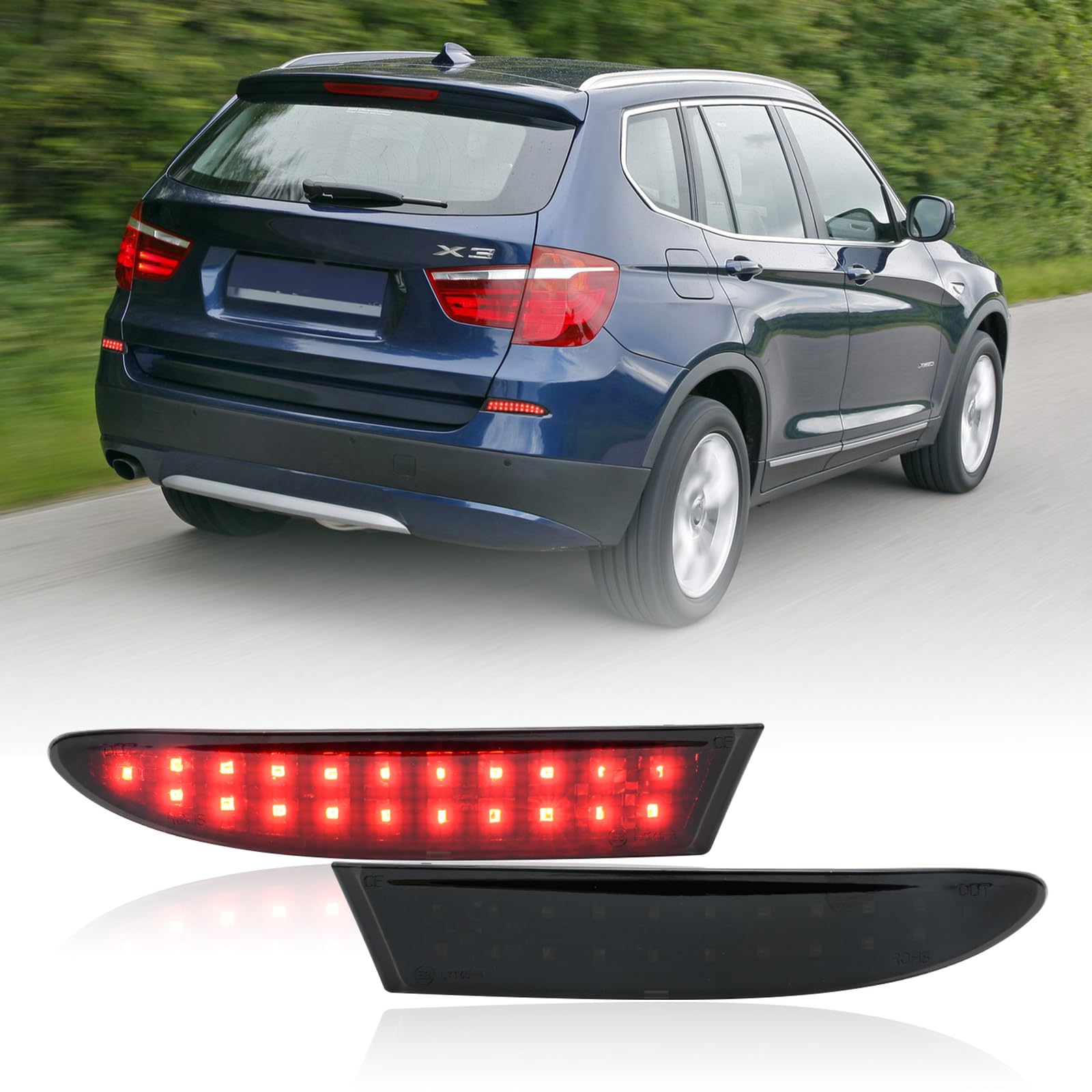 njssjd LED Rear Bumper Reflector Light Tail Light Compatible with 2010-2014 B.MW X3 F25 Pre-LCI, 2015-2017 B.MW X3 F25 LCI w/M Aerodynamics Package