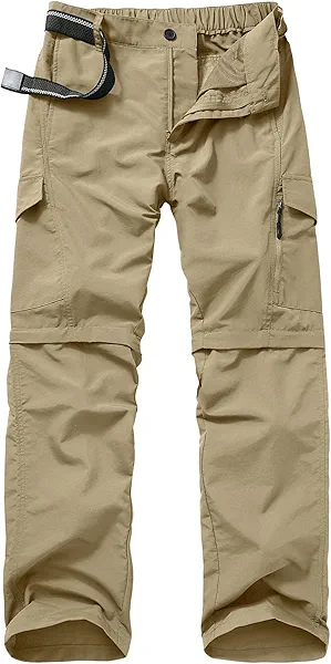 Mens Hiking Pants Convertible Quick Dry Zip Off UPF Lightweight Fishing Travel Camping Safari Pants,Khaki,36