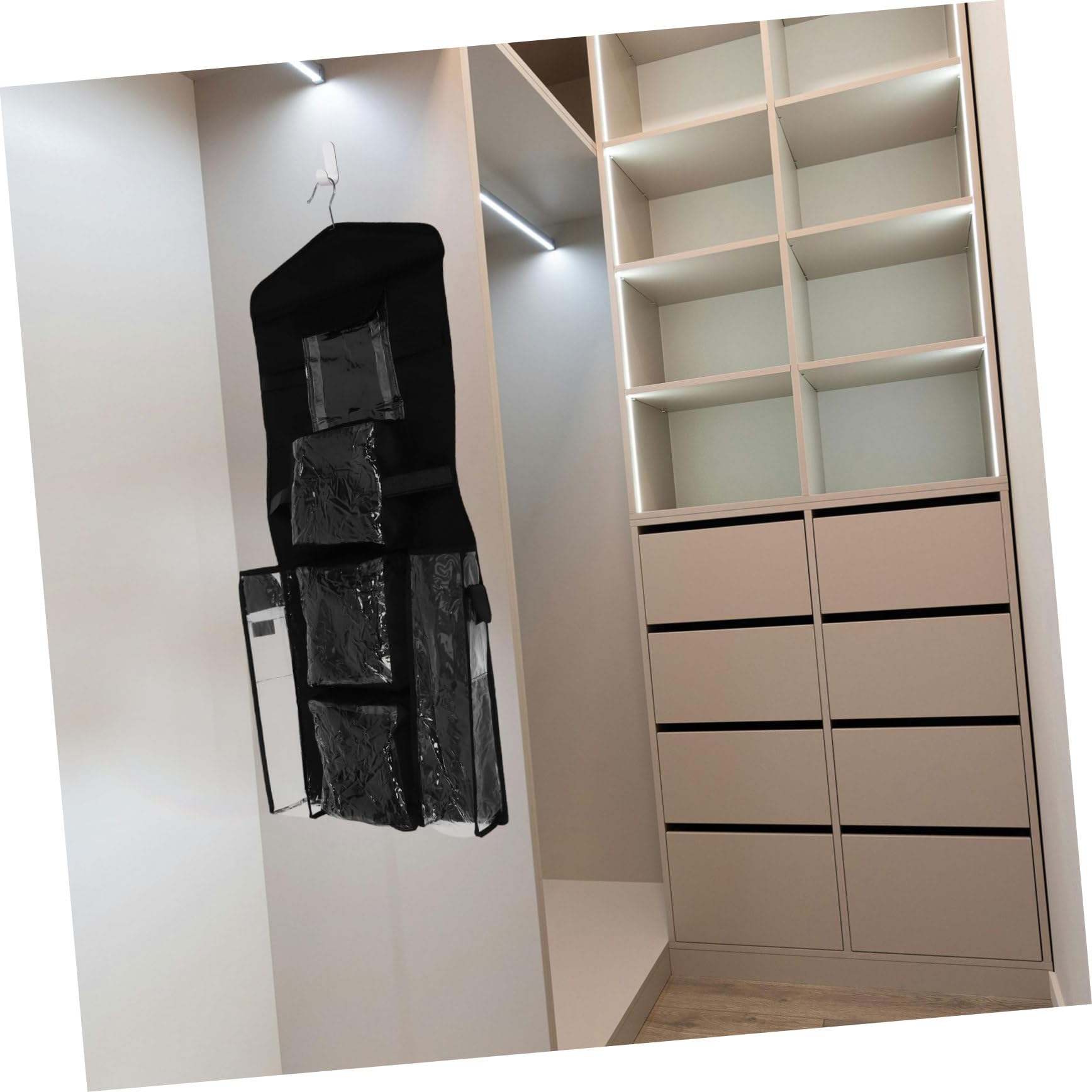 LOPUNER Türhänger Organizer für Geschenkpapier Aufbewahrungsorganizer mit Haken Polyester und Kunststoff Schwarz für Ordnung im Schrank