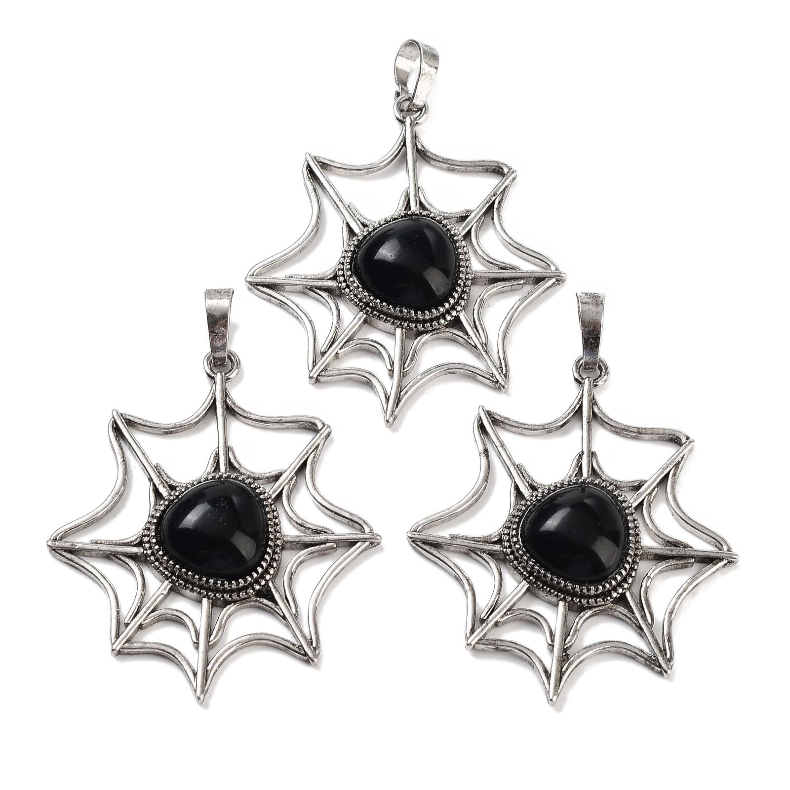 Ornazy 5Pcs Natural Obsidian Stone Spider Web Charms for DIY Crafts Making