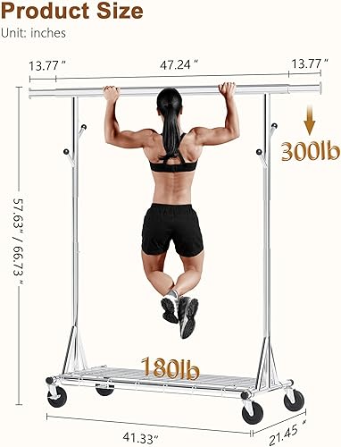 Miniatura 9 de Hoctieon Perchero de montaje de 1 minuto, 480 libras, percheros de ropa rodantes resistentes con ruedas, perchero plegable para ropa, barra