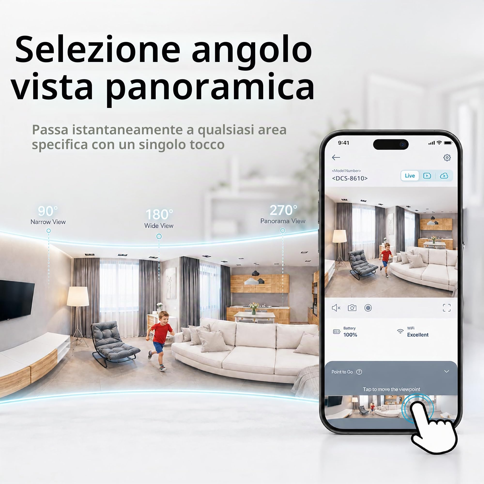 D-Link DCS-8610 Telecamera Wi-Fi Pan & Tilt 2.5K QHD, IA Persone e Cadute, Auto Tracking 360°, Visione Notturna, Audio 2 Vie, Dual Band, Ethernet, microSD, mydlink App