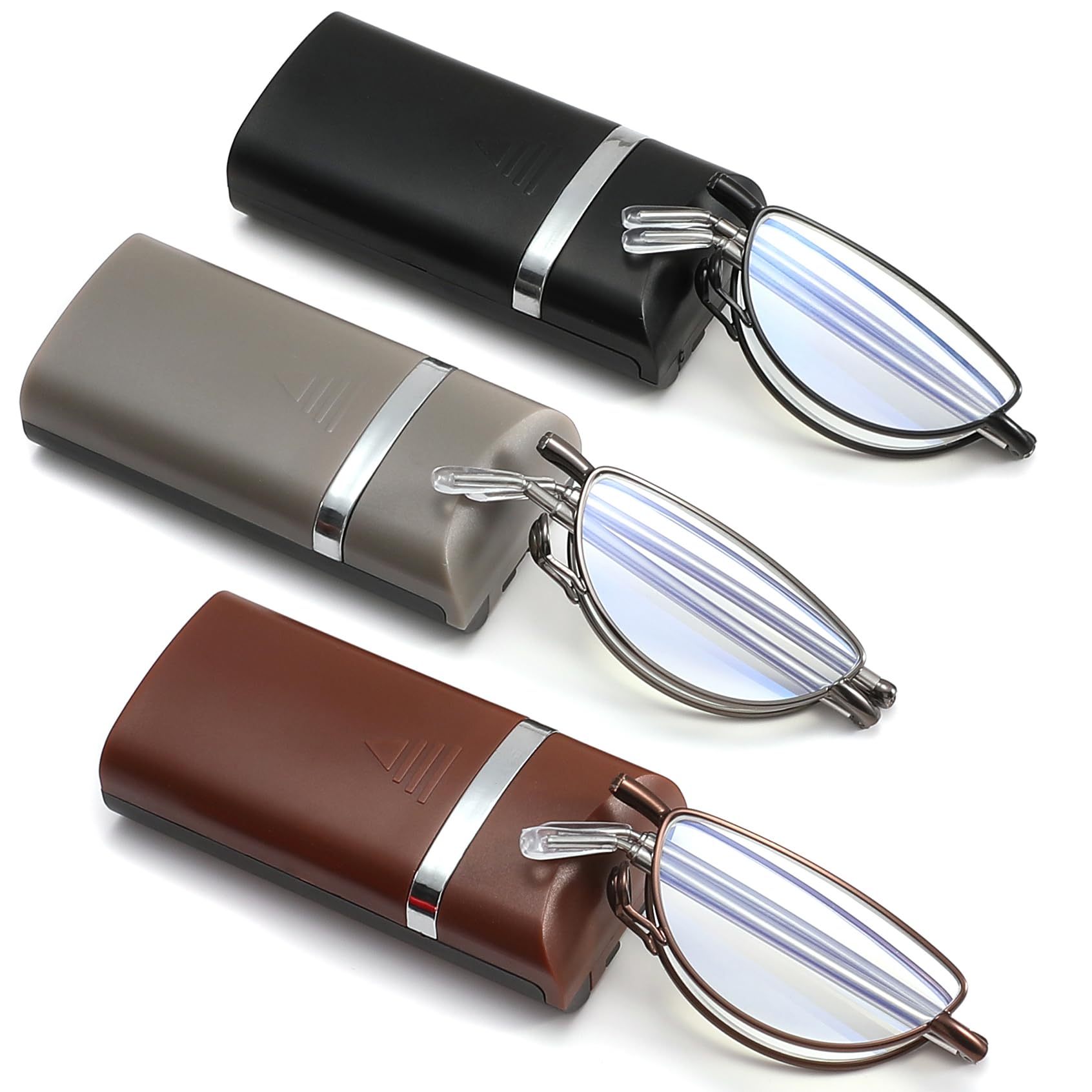 Lunettes de lecture pliables, demi-monture avec protection UV, lumière bleue, lecteur compact en demi-lune avec étuis portables pour homme et femme