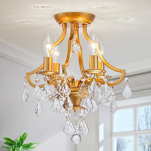 Miniatura 11 de Lámpara de Techo de Cristal K9 Moderna de Mediados de Siglo de 4 Luces para Sala de Estar, Vestíbulo, Dormitorio, Lámpara de Montaje Empotrado Cerca