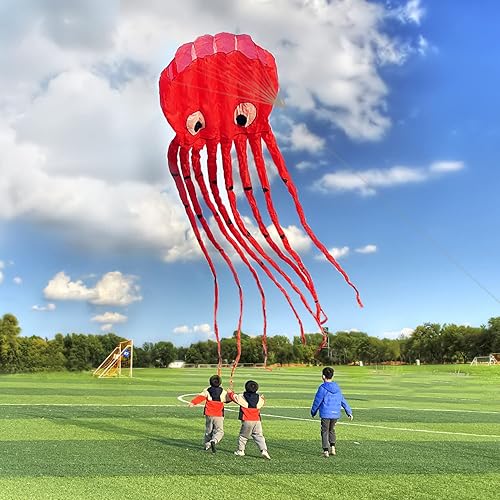 Cometa gigante de pulpo 3D de 8M - con asa y línea enorme cometa de papel de aluminio para adultos niños y niñas juegos y actividades familiares de