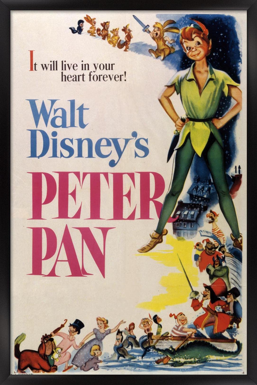 Trends International 24X36 Disney Peter Pan - One Sheet Wall Poster, 24" x 36", Black Framed Version