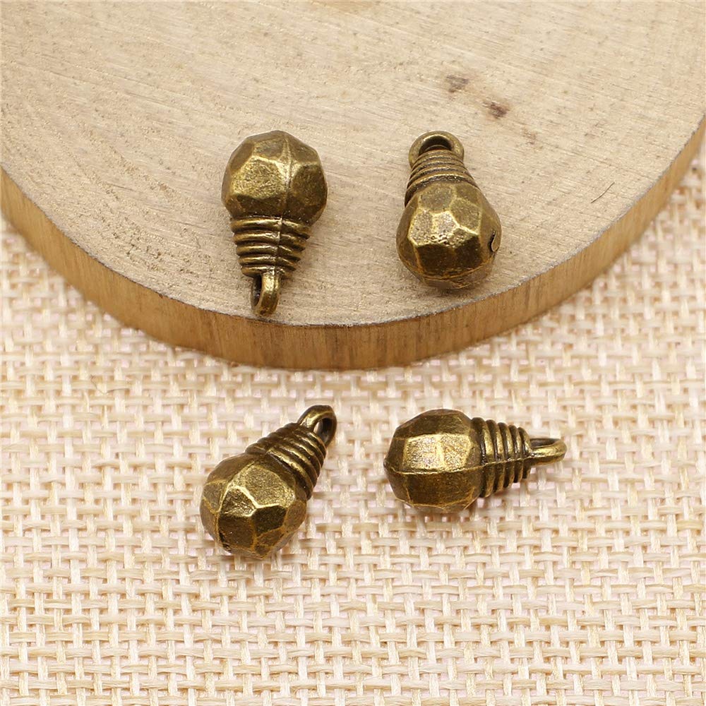 honggui1111-15 unids/lote bombilla encantos para fabricación de joyas 14x8mm 2 colores accesorios (bronce antiguo)