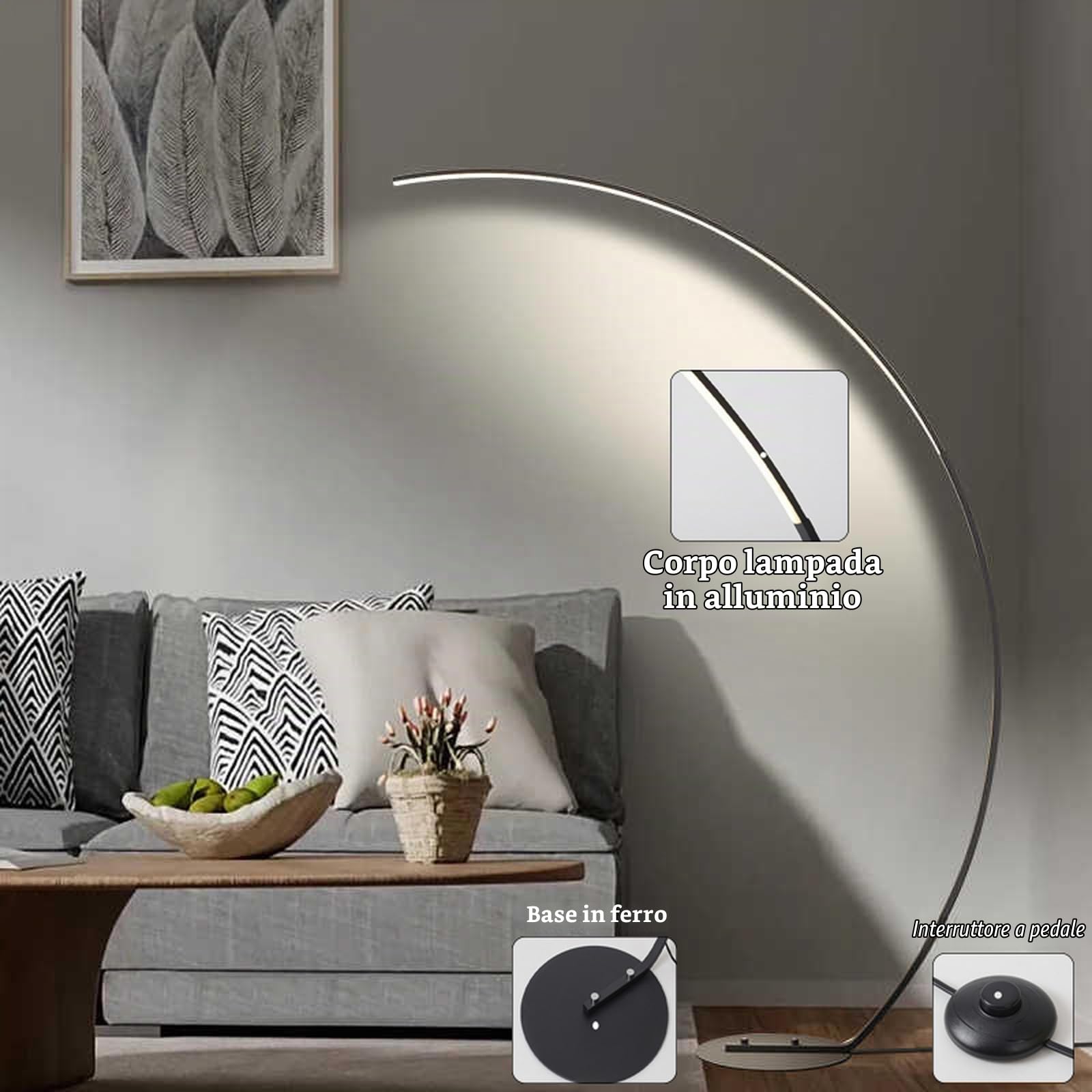 Lampada da terra a LED dimmerabile, lampada da terra ad arco, lampada da terra ad arco per lettura con telecomando, lampada alta moderna, lampada per illuminazione ambientale per soggiorno, ufficio, c