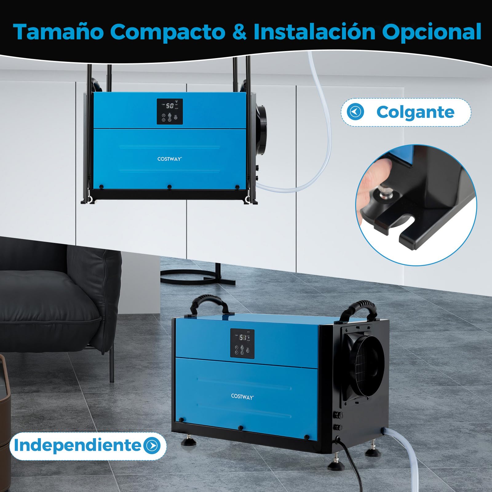 COSTWAY Deshumidificador Industrial de 73,5 L/Día, Deshumificadores de Humedad Silencioso con 3 Modos y Temporizador de 24H, Manguera de Drenaje y Descongelación Automática, Azul