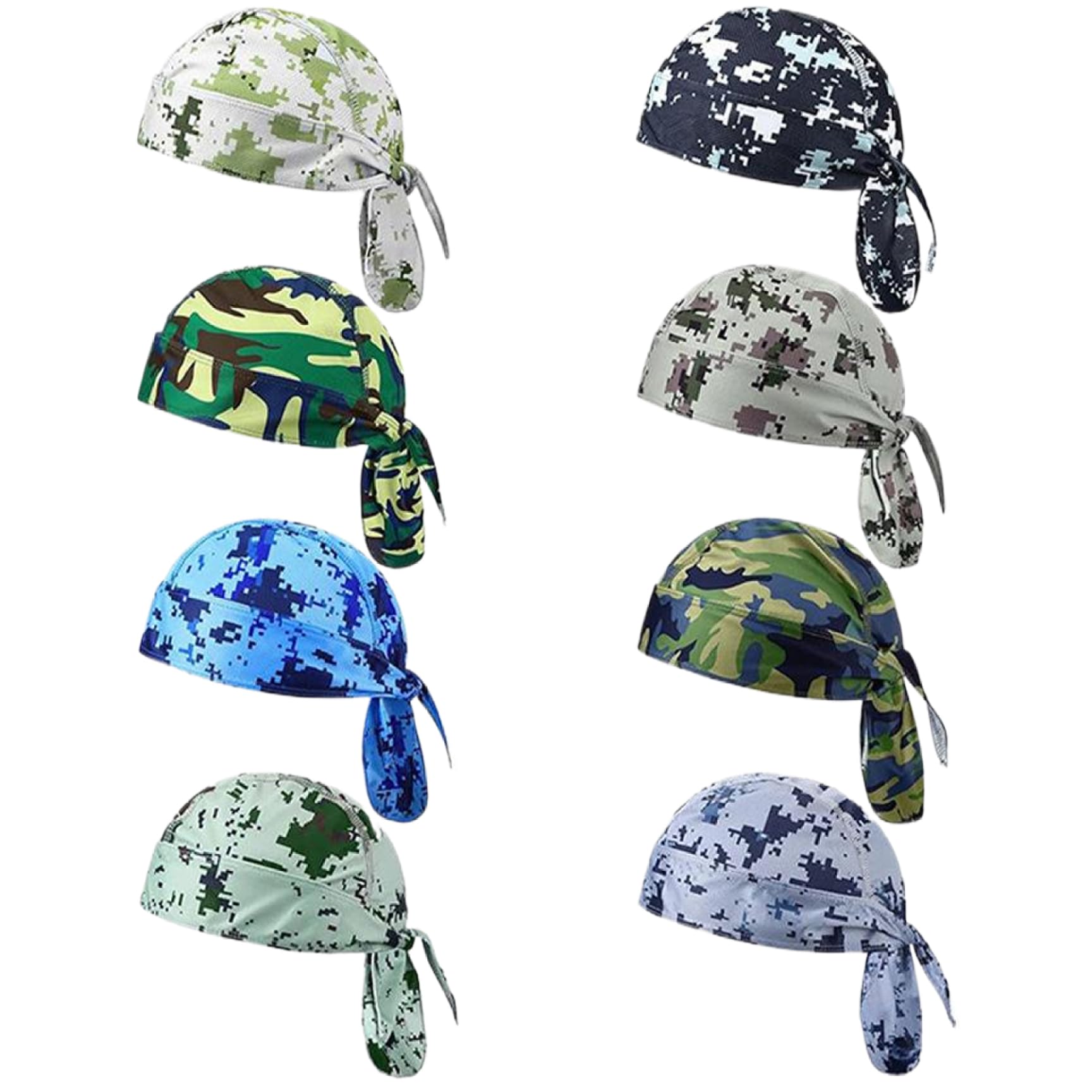 Pineeseatile 8 Pcs Cycling Cap Sun Protection Cooling Skull Cap Breathable ＆ Sweat Wicking Doo Rags Quick Drying Durags for Men Cycling