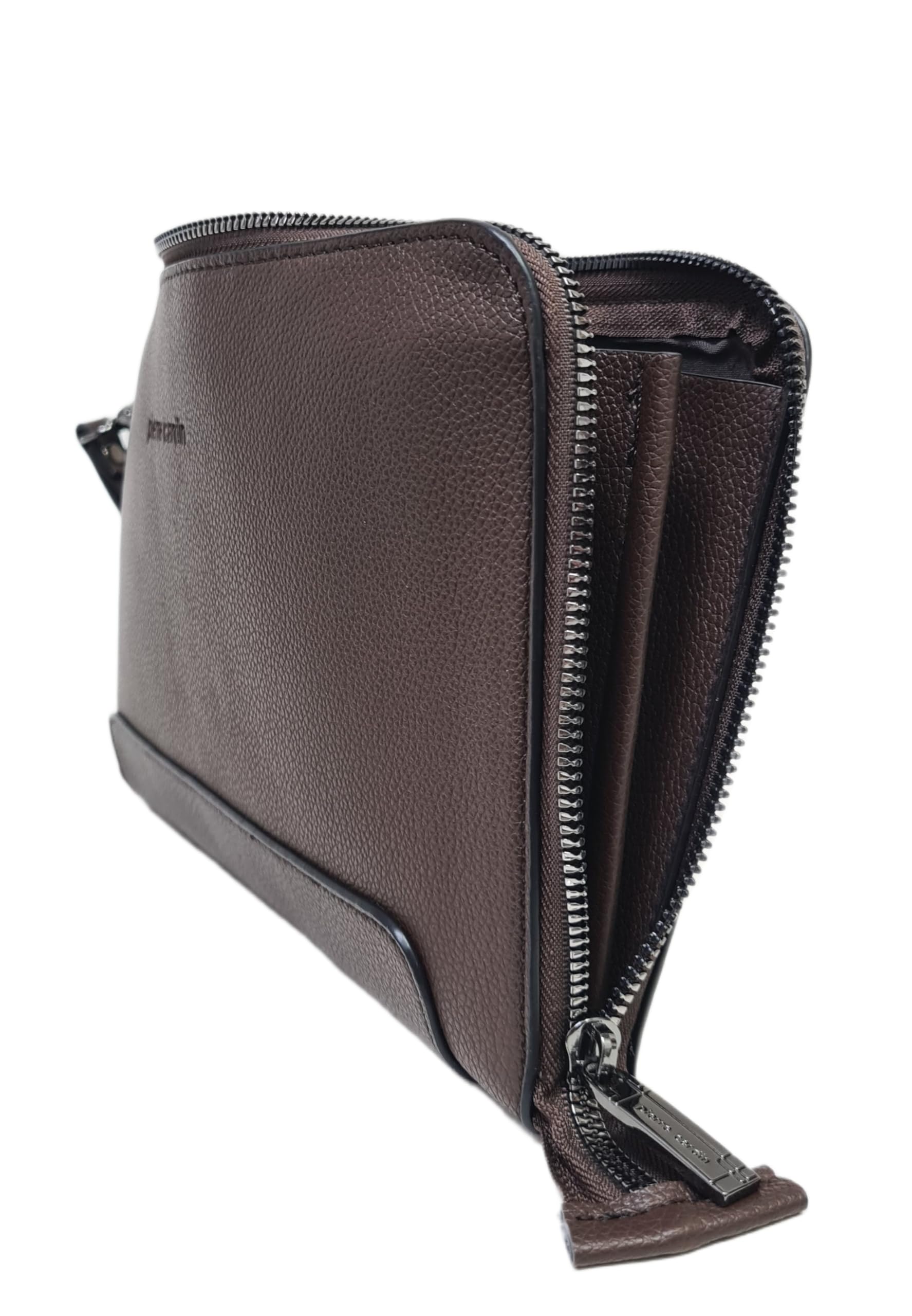 Pierre Cardin Borsello Pochette a Mano in Pelle Sintetica, Nero, Blu e Marrone, con Manico Rimovibile, Dimensioni 25,5x16,5X2 cm ART. 14 Stampa Logo a Fuoco sul Frontale