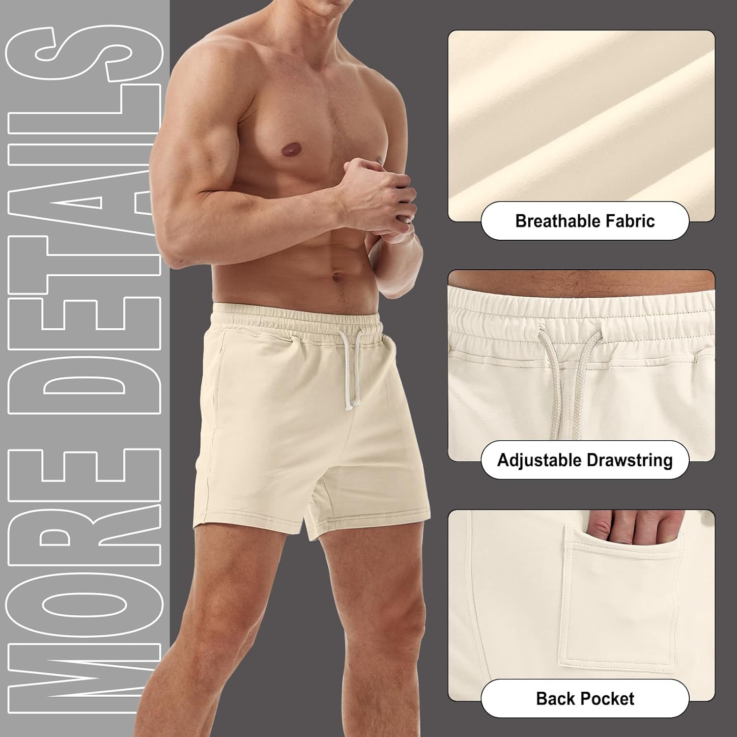 AIMPACT Mens Workout Sweat Shorts 5 Inch Cotton Casual Fitness Mens Athletic Gym Shorts with Pockets - Image 3