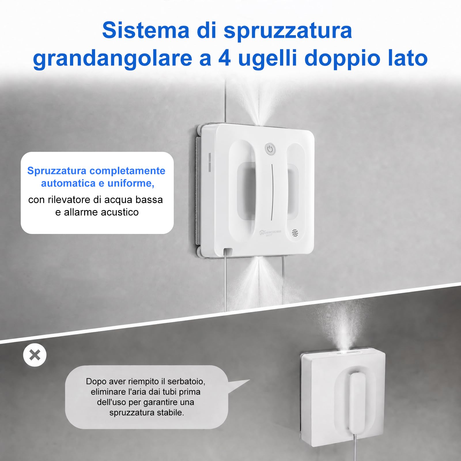 Robot Lavavetri con Doppio Spruzzo Automatico e Telecomando | 4 ugelli a spruzzo, pompa dell'acqua, 4 modalità di pulizia, telecomando, aderenza sicura