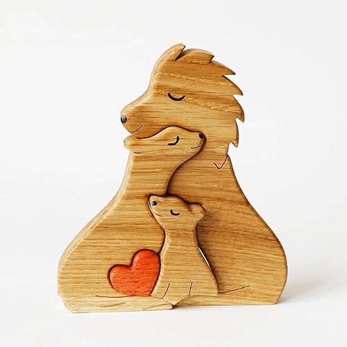 Miniatura 4 de ROSLILY Rompecabezas de madera personalizado de león con 1-8 apellidos de familia, figuras familiares de animales personalizadas talladas a mano,