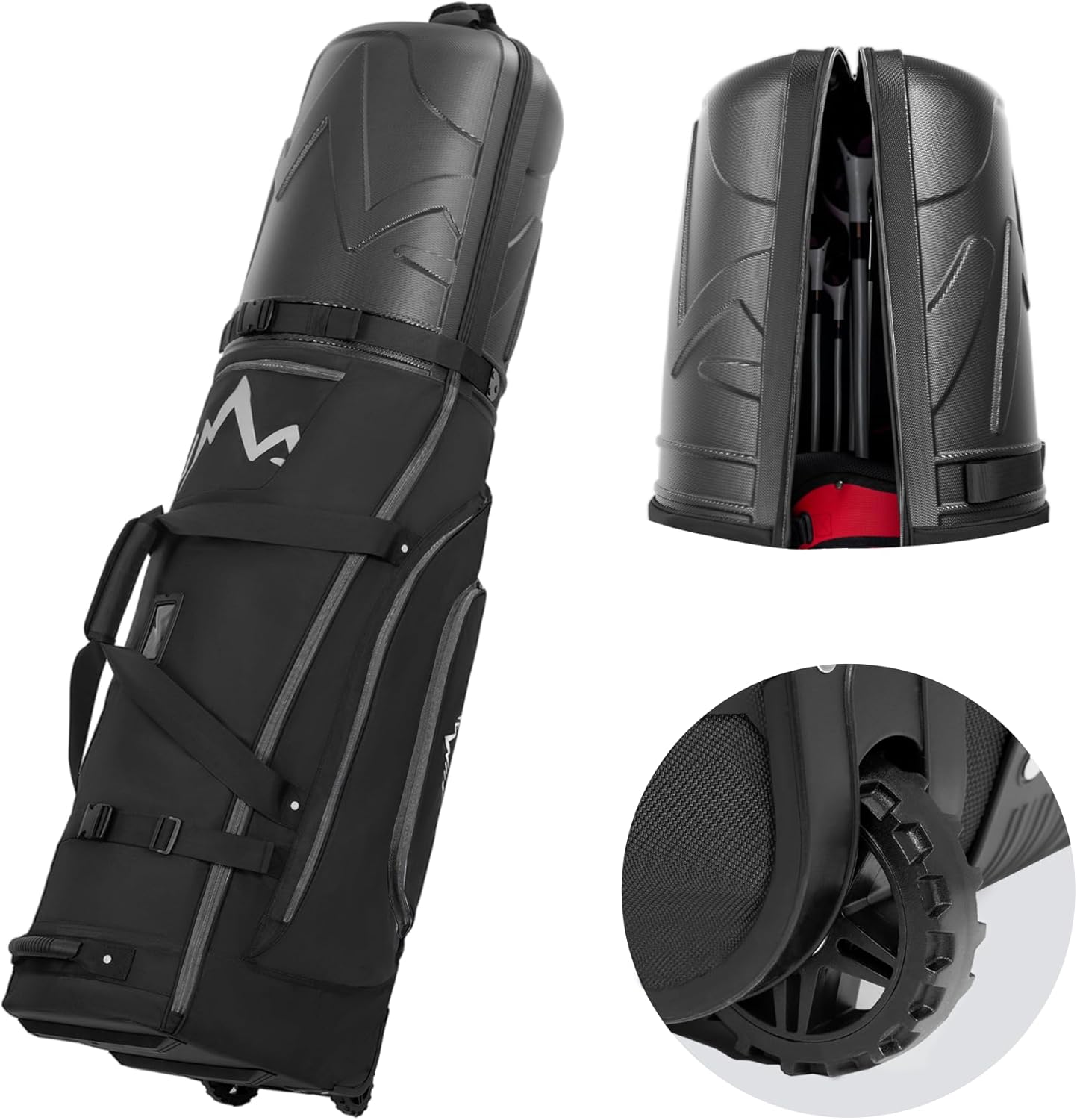 Golf Travel Bag for Airlines with Wheels, PC Hard Case Top Golf Club Travel Bag with 1680D Fabric, Shield Your Clubs with Lightweight Durability Deep Black