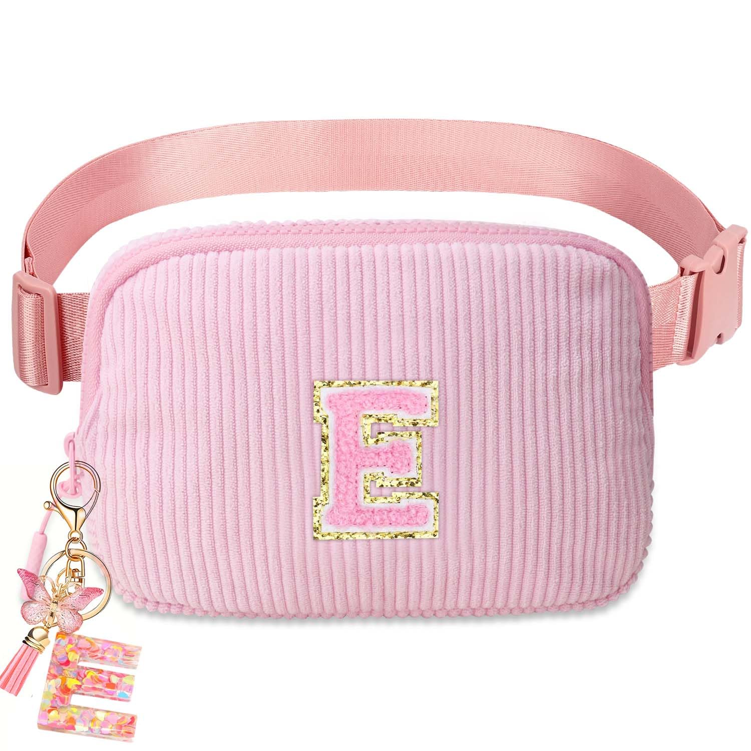 Fanny Pack for Kids Girls 10-12 - Small Waist Belt Bag with Initial Letter Patch and Extender Strap for Women Teen Girl Friends Mini Bum Hip Travel Purse Crossbody Belt Bag E