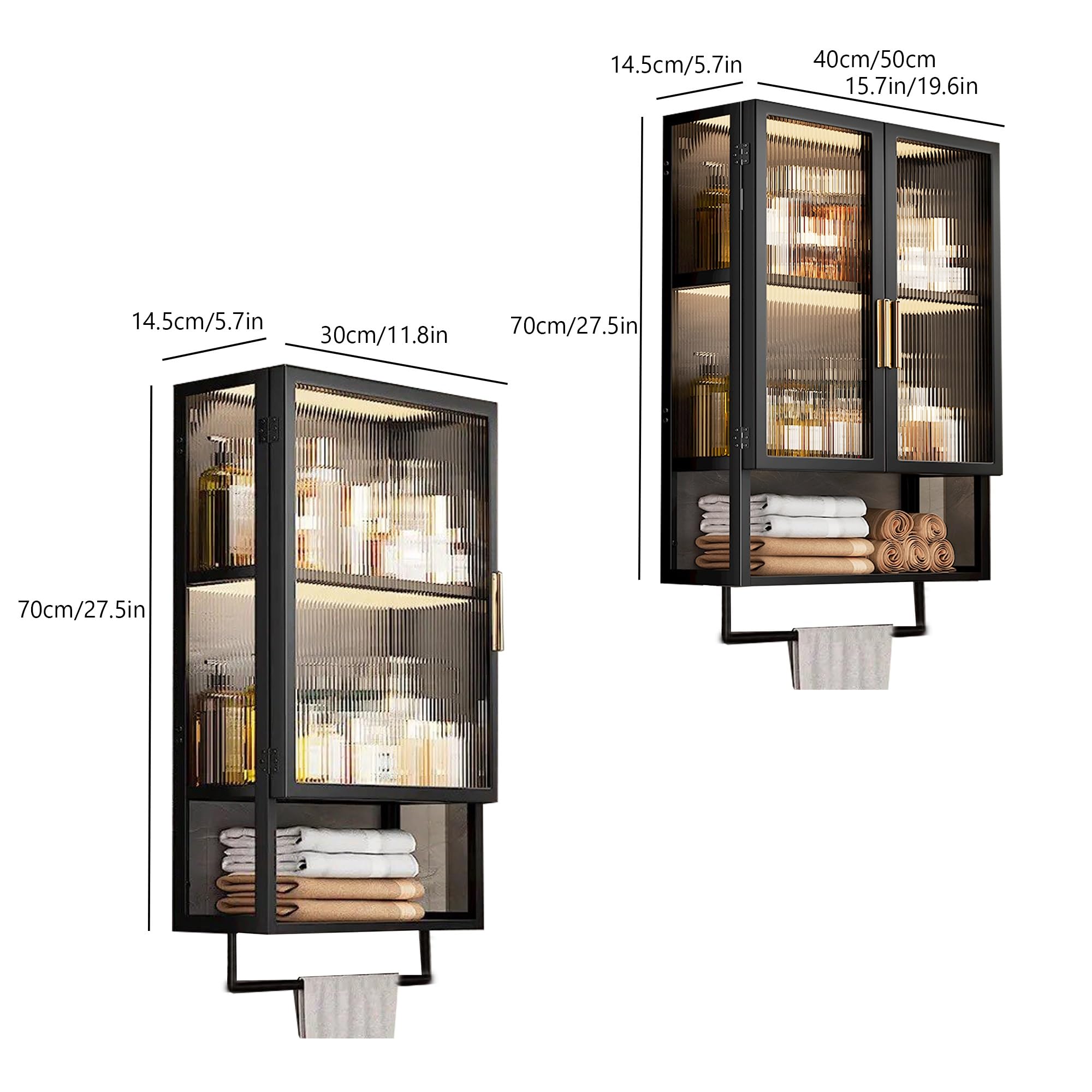Armadietto da parete moderno nero elegante in metallo con anta in vetro, facile installazione, ideale per bagno, soggiorno, cucina, soluzione salvaspazio
