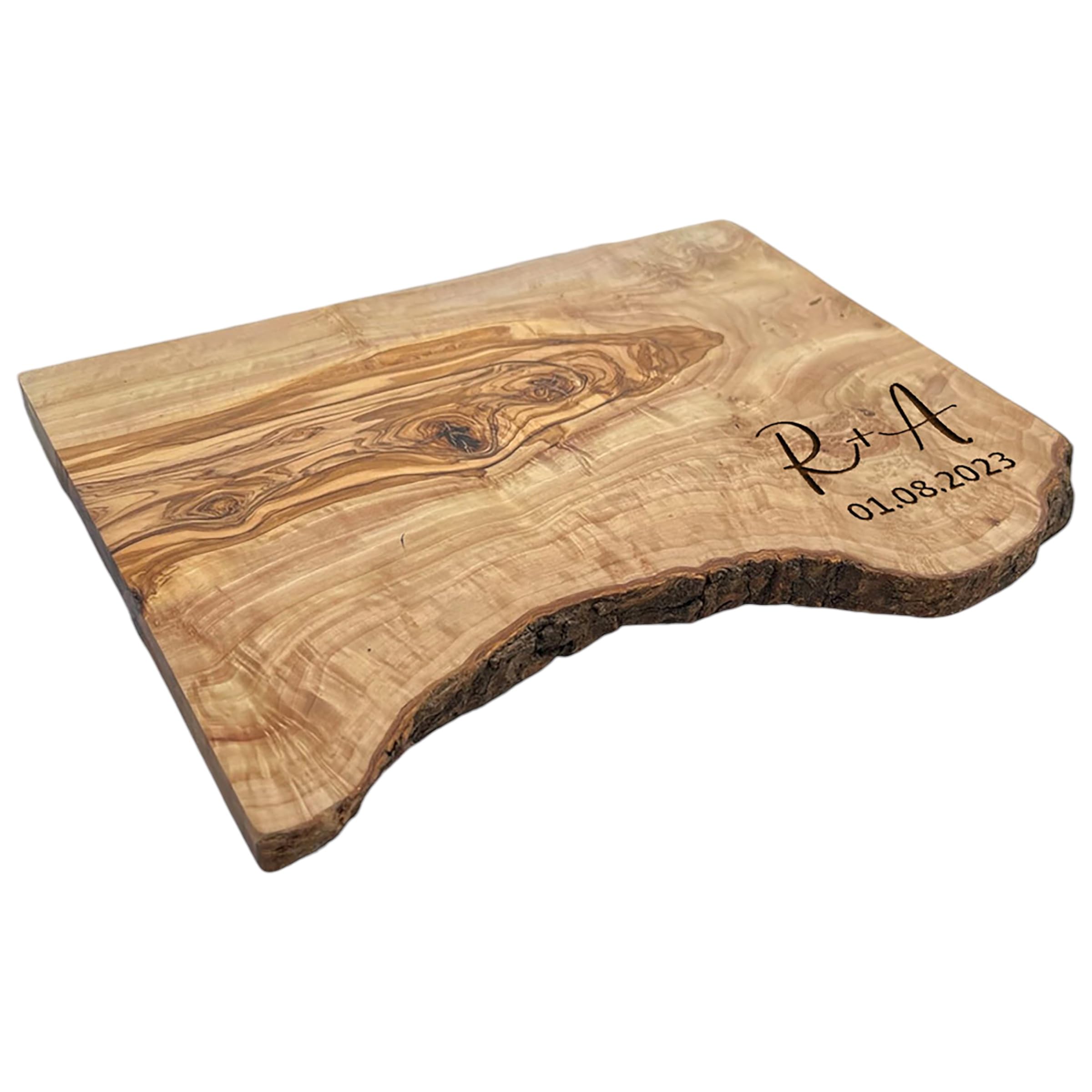 Couples Gift Olive Wood Cutting Board Personalised Olive Wood Chopping Board Wedding Gift New Home Gift Engagement Wedding Anniversary Valentines Initials Design in 25cm 30cm 40cm 50cm (Rustic 40cm)
