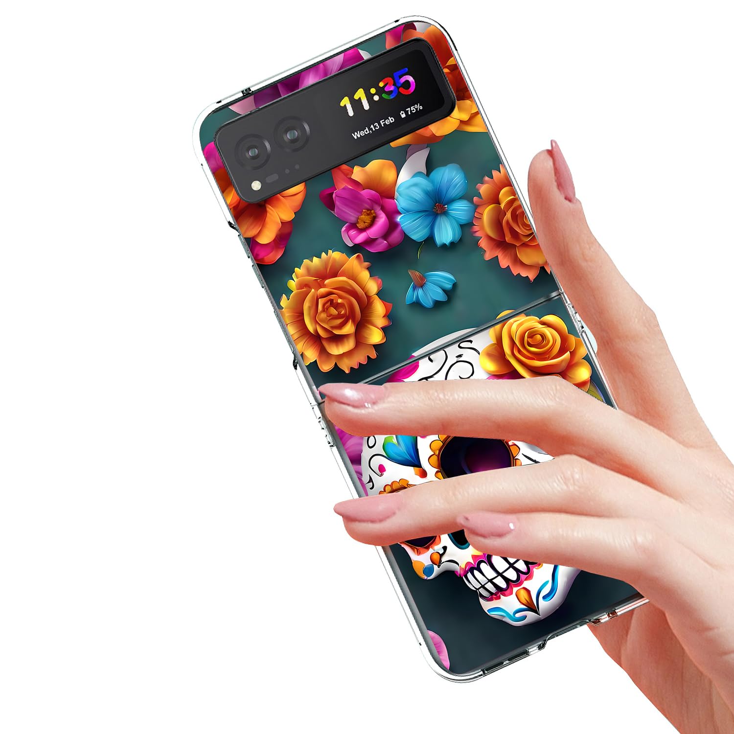 Bcov Case For Motorola Razr 40,Colorful Flowers Sugar Skull Anti-Scratch Solid Hard Case Protective Shookproof Phone Cover For Motorola Razr 40