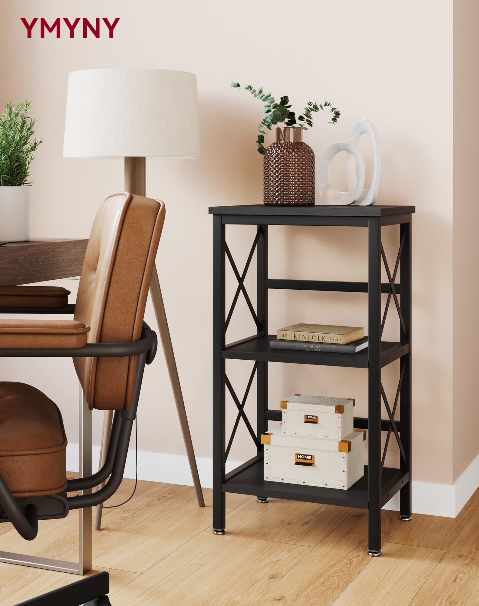 YMYNY Libreria, Scaffale a 3 Ripiani, Scaffale per piante, Scaffale per Microonde, per Bagno, Cucina, Ufficio, Studio, Camera da Letto 40×29×75CM, Nero HST008B