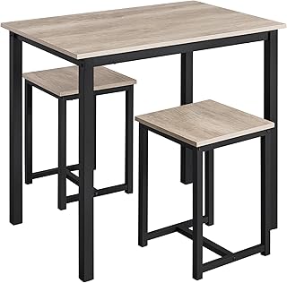 Yaheetech 3 Piece Dining Table Set Kitchen Table & Chair Sets for 2 Breakfast Bar Table and Stools Set with Space Saving Design for Dining Room Kitchen Living Room, Grey