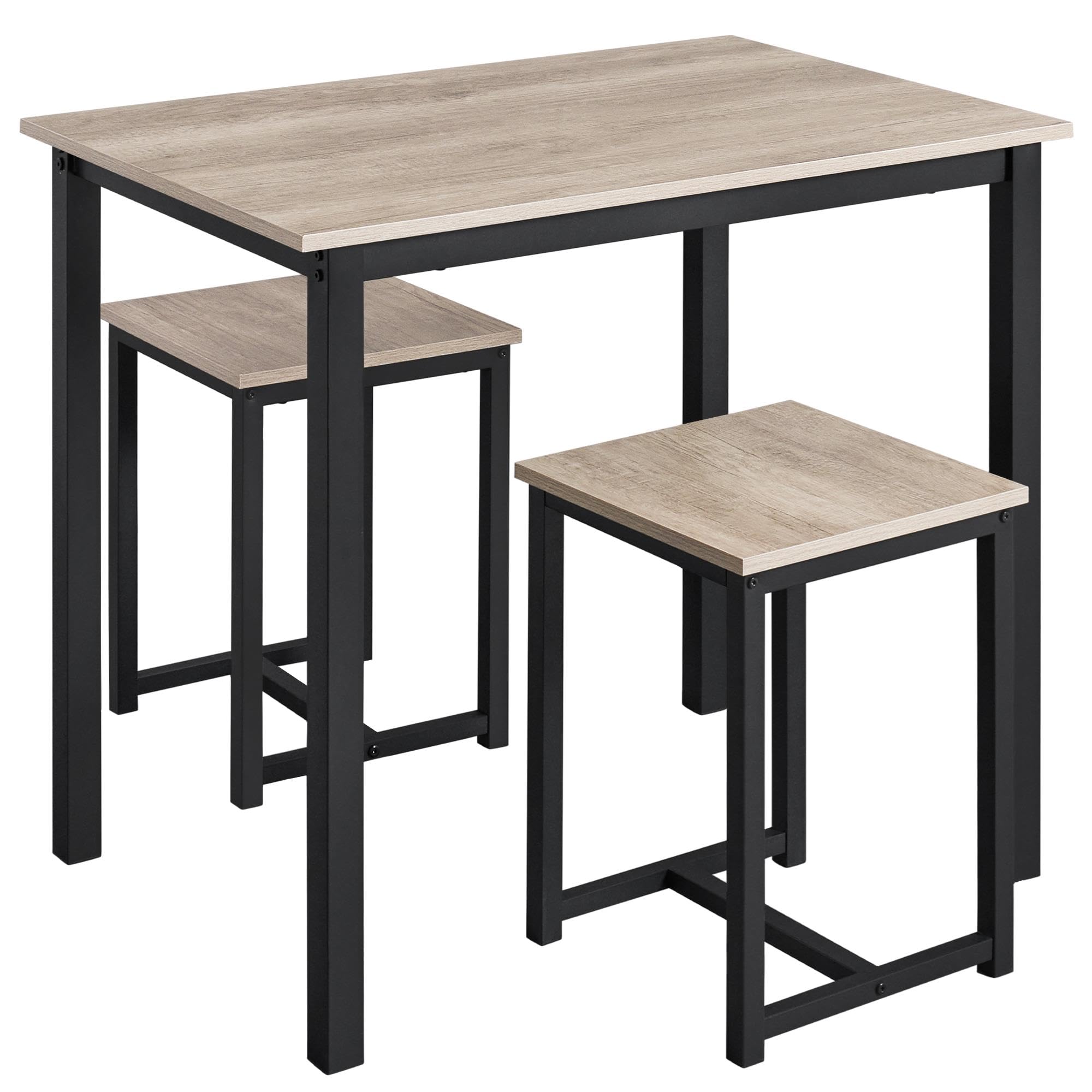 Yaheetech 3 Piece Dining Table Set Kitchen Table & Chair Sets for 2 Breakfast Bar Table and Stools Set with Space Saving Design for Dining Room Kitchen Living Room, Grey