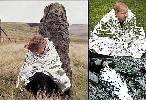 Miniatura 7 de BXT Manta de emergencia de doble cara dorada y plateada, extra grande, para exteriores, desechable, impermeable, manta térmica de 63.0 x 82.7 in