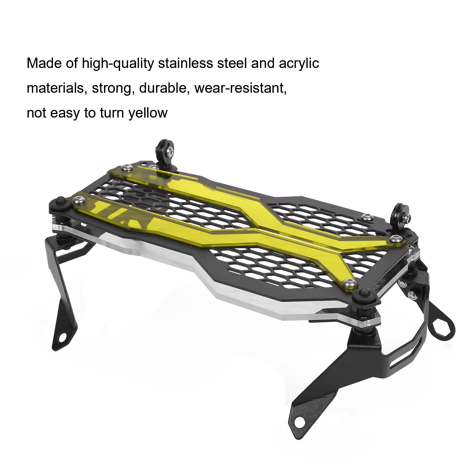 Protezione della luce anteriore, protezione della griglia del faro Sostituzione della guida sicura in acrilico in acciaio inossidabile per R1250GS ADV 2021 per moto(giallo)