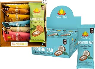 Amrita Sampler Pack (7 bars) + Chocolate Chip Coconut (12 bars) Protein Bar Bundle | Peanut Free, Soy Free, Gluten Free, Dairy Free, Vegan, Paleo, non-GMO | High Fiber Plant Based Healthy Snacks