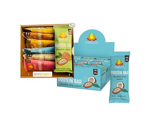 Amrita Paquete de muestras (7 bares) + chocolate chip de coco (12 bares) paquete de barra de proteína  Sin cacahuete, sin soja, sin gluten, sin