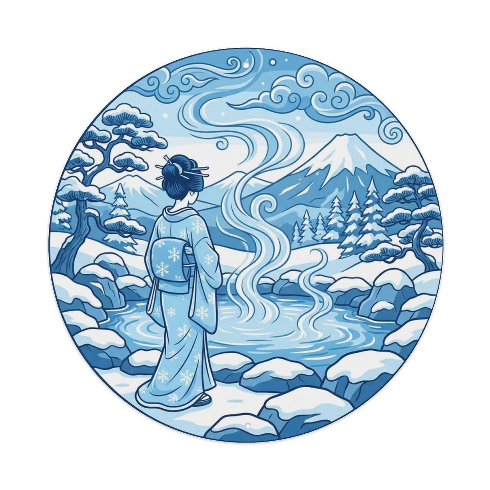 Yrnq 8X8inch Vintage Style Japanese Kimono Lady Hot Spring Snow Nostalgic Imagery Metal Tin Sign