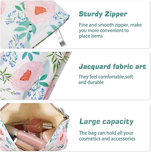 Miniatura 3 de Bolsa de maquillaje de flores, bolsa grande de viaje para cosméticos para mujer, bonita bolsa de maquillaje con cremallera, bolsa de cosméticos para