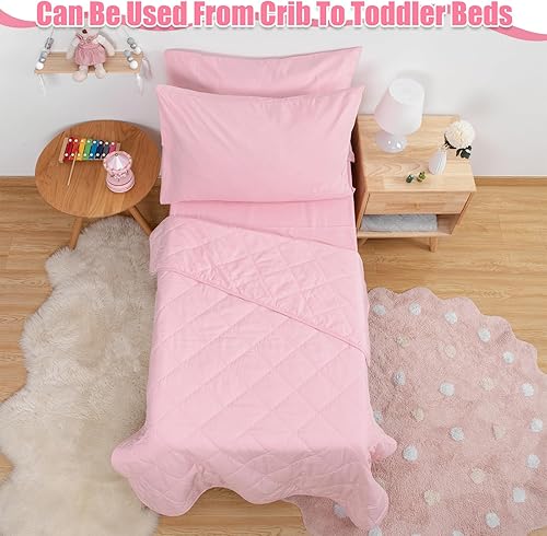 Miniatura 5 de Peryiter Juego de ropa de cama de 10 piezas para niños pequeños, juego de sábanas para niños pequeños, color rosa, incluye edredón, sábana encimera,