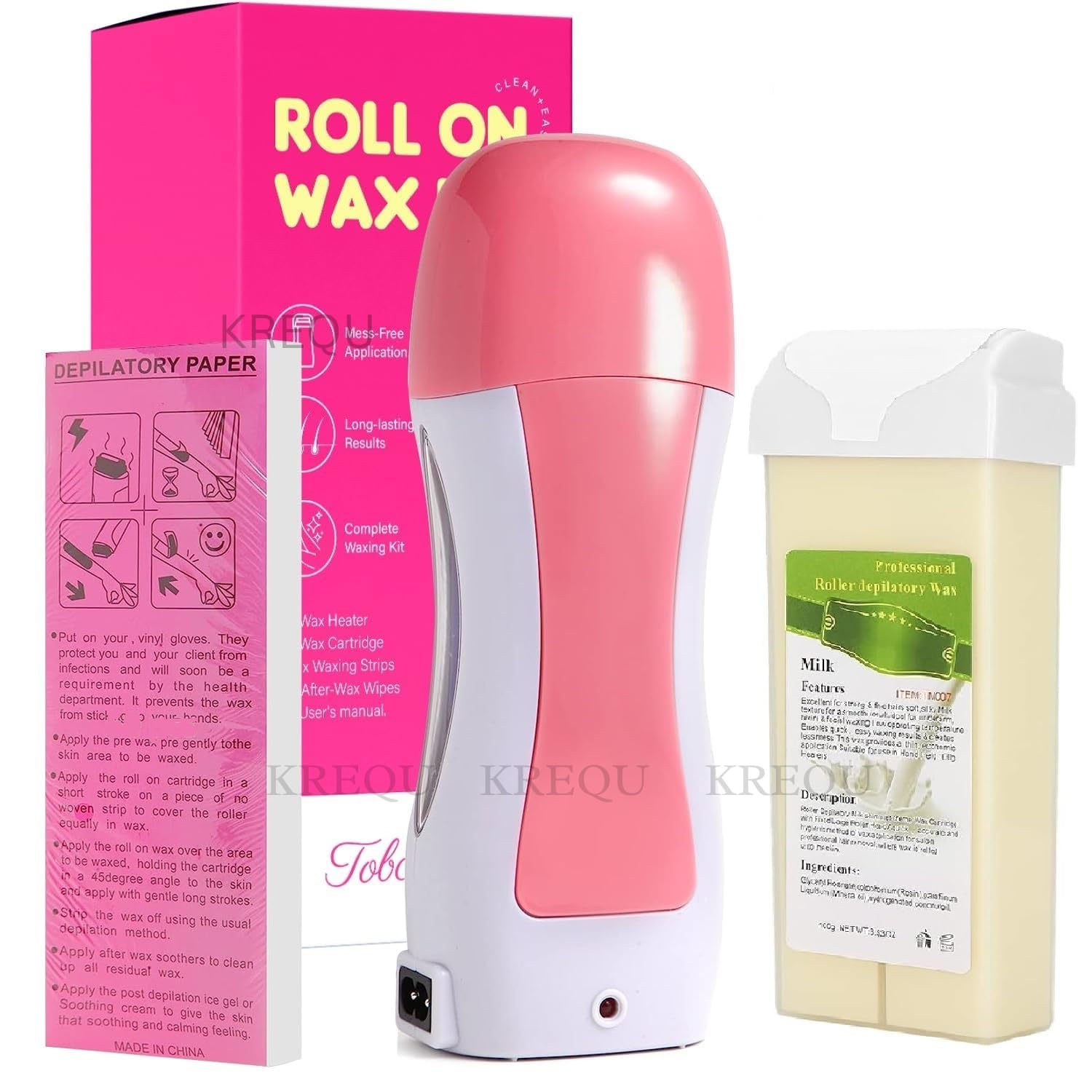 KREQU Wax Roller Waxing Kit on Wax Hair Removal | All Skin Types | Wax Kit Wax Heater machine Wax Refill Cartridge Wax Strips Waxing kit for Women (Stnadard, Wax Roller Kit) (B0DDR3WQQK) Amazon Price History, Amazon Price Tracker